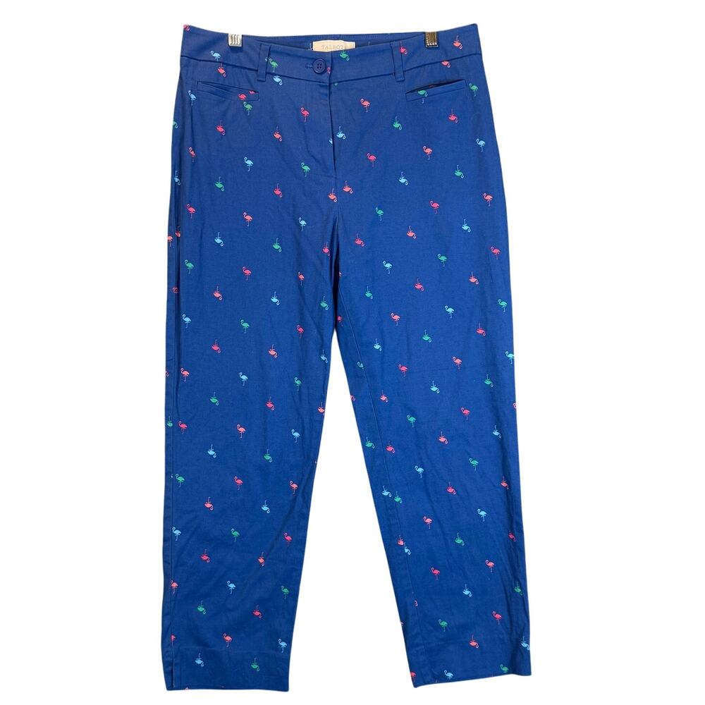 Talbots Blue Flamingo Print Pants Women's Size 10 Capri Cropped